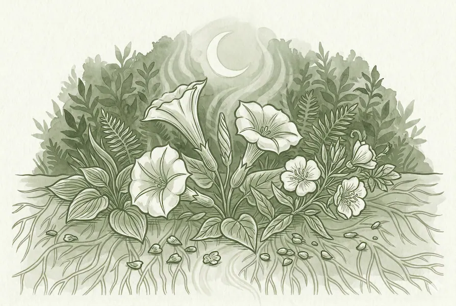Botanical illustration of night-blooming flowers representing sleep and circadian recovery